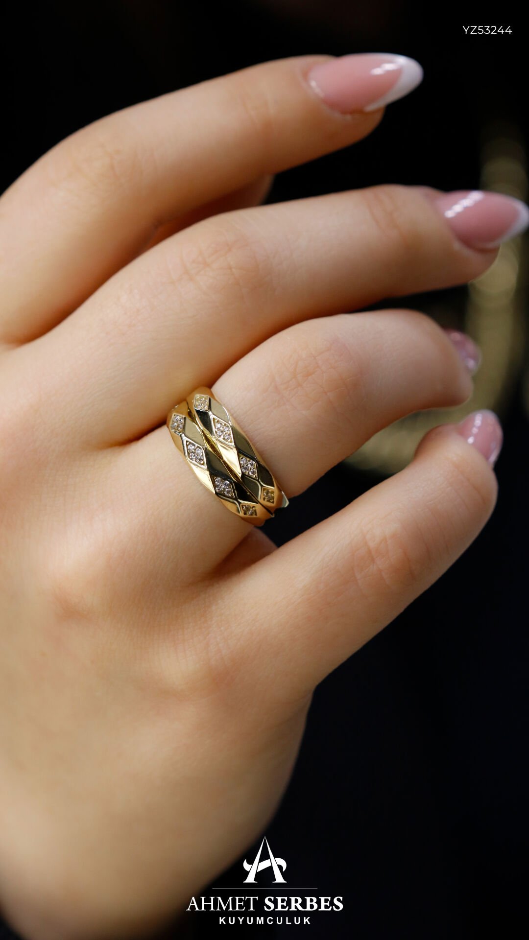 Geometrik Formlu Çift Halka Yüzük