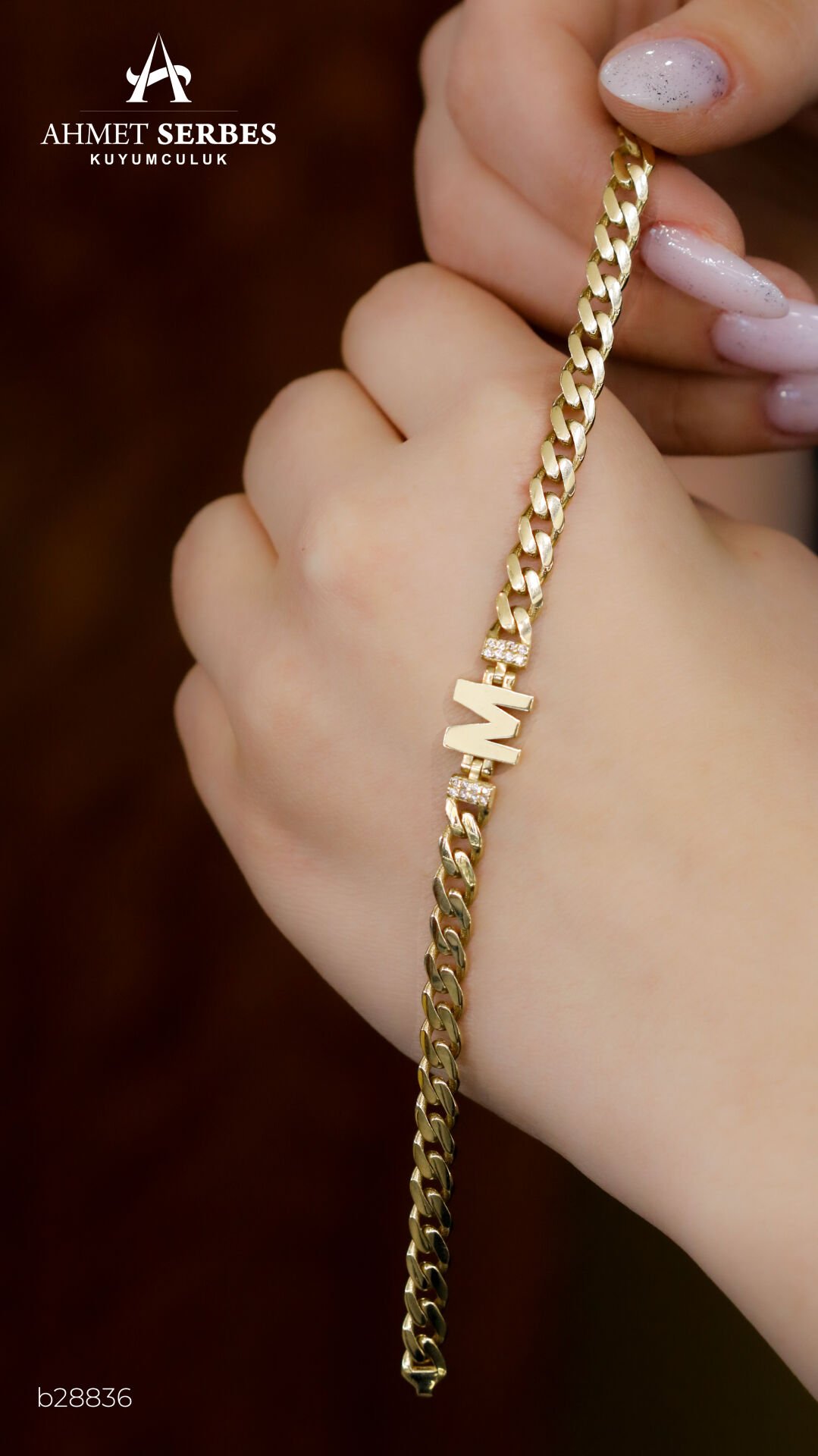 M Harf Altın Bileklik