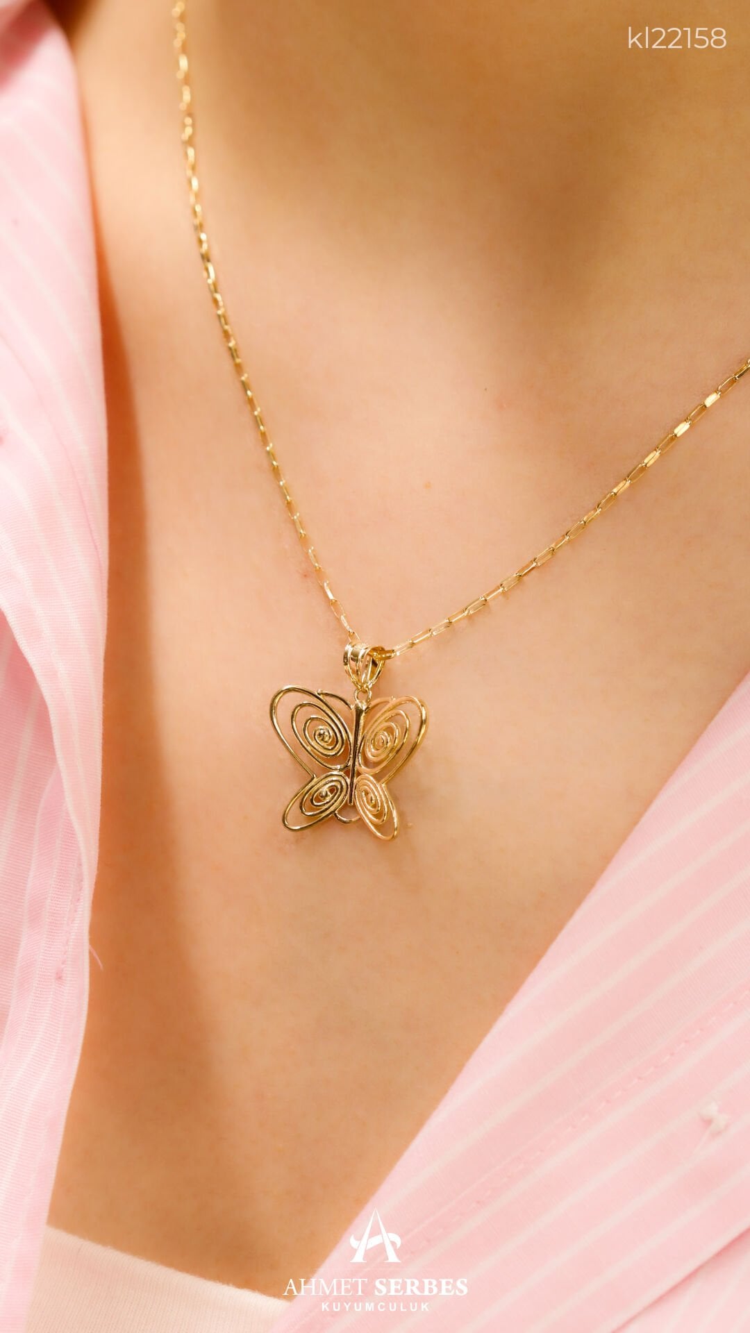 Altın Füsun Kelebek Kolye