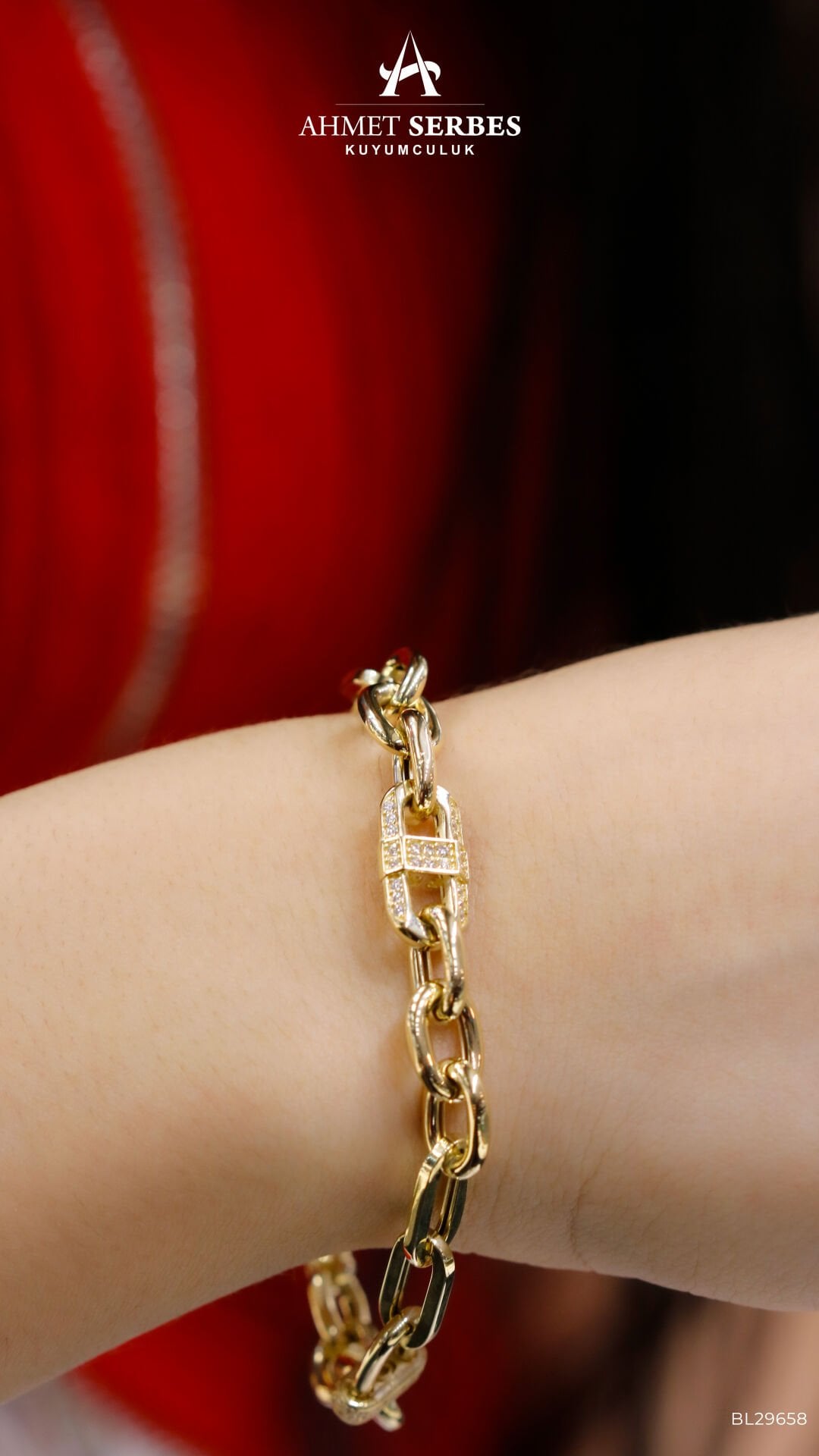 Altın Taşlı Bold Zincir Bileklik