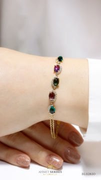 Otantik Renkli Taş Altın Bileklik