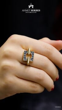 Cetaş Mavi Taşlı Kare Yüzük