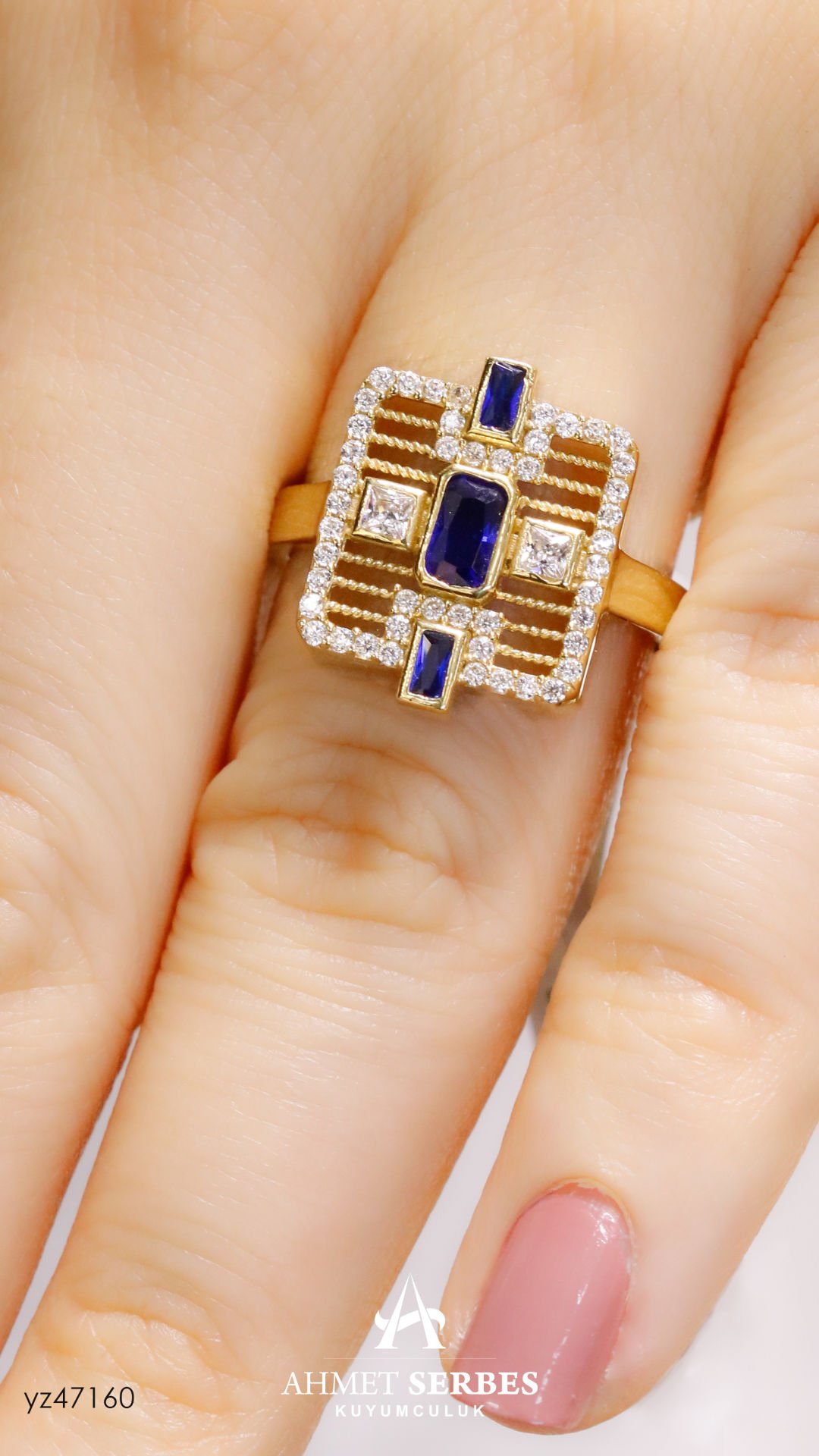 Lacivert Taşlı Kare Yüzük