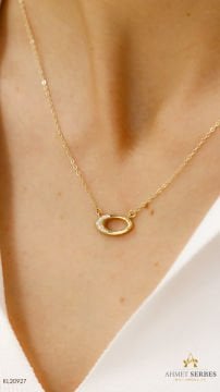 Taşlı Elips Altın Kolye