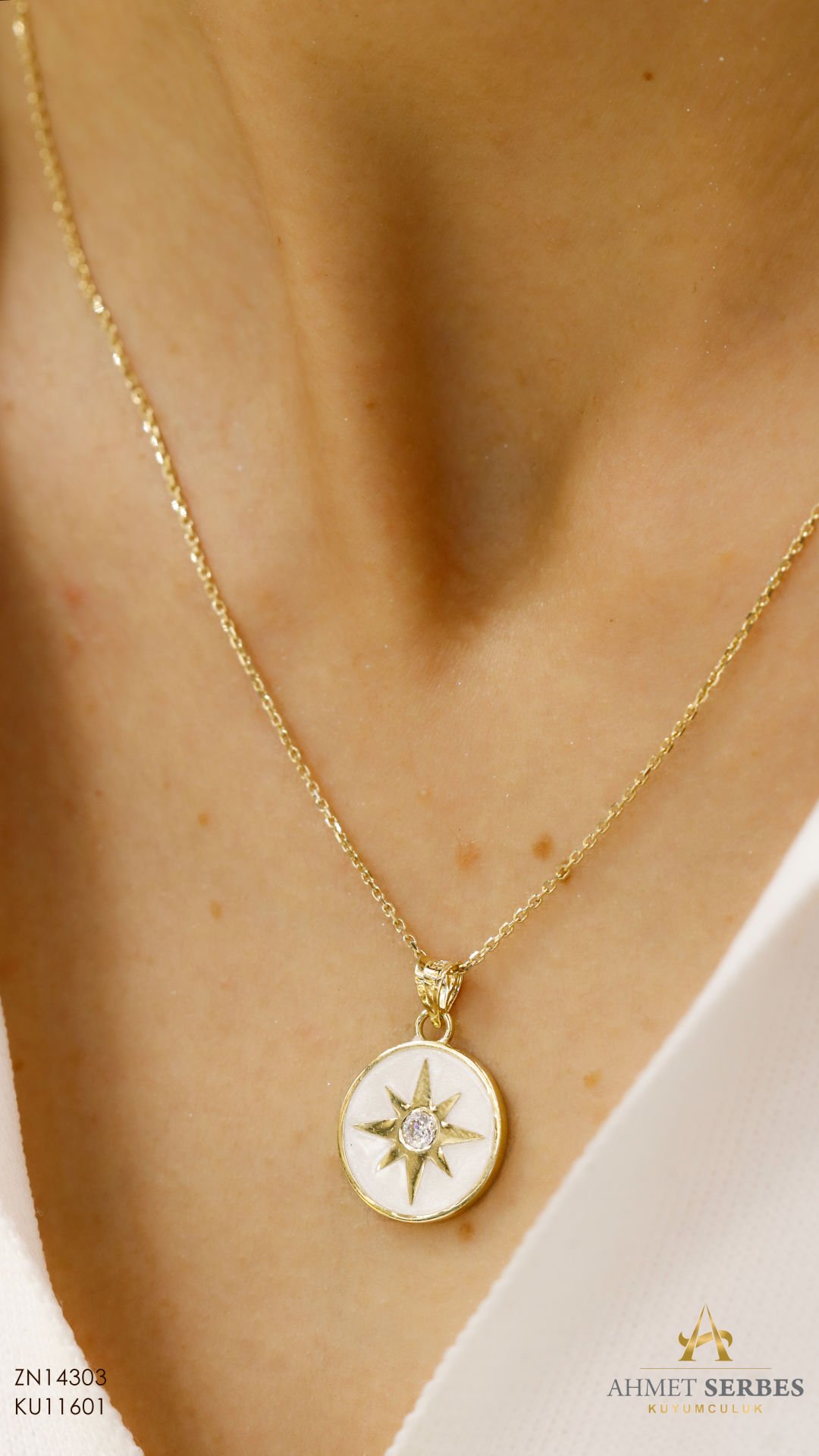 Sedefli Polaris Altın Kolye