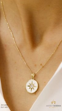 Sedefli Polaris Altın Kolye