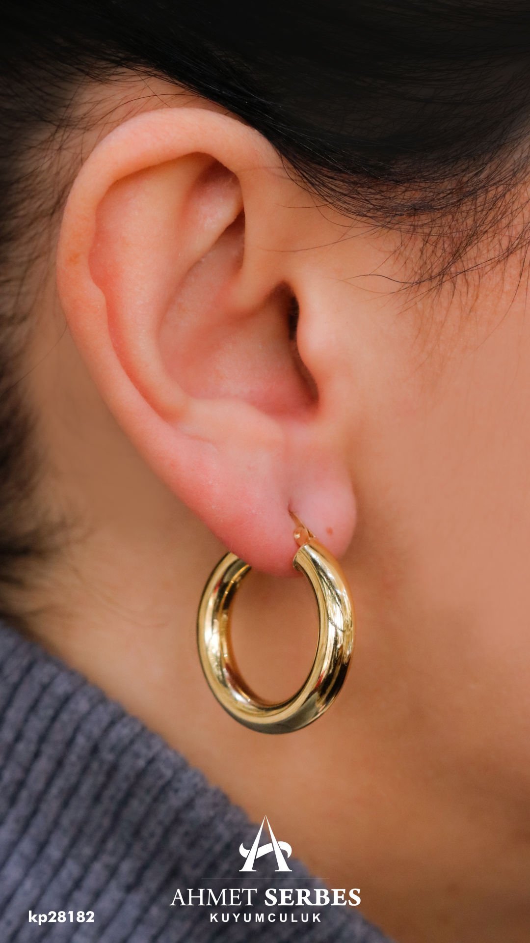 Bombeli Altın Halka Küpe