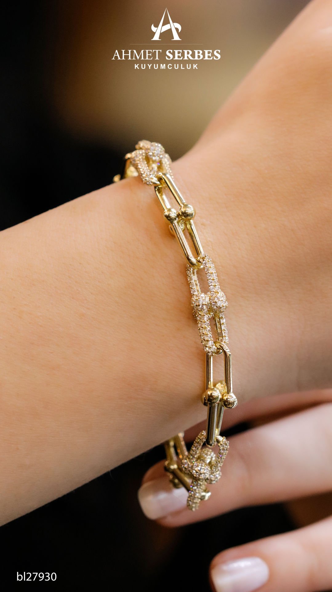 Taşlı Tiff Altın Bileklik