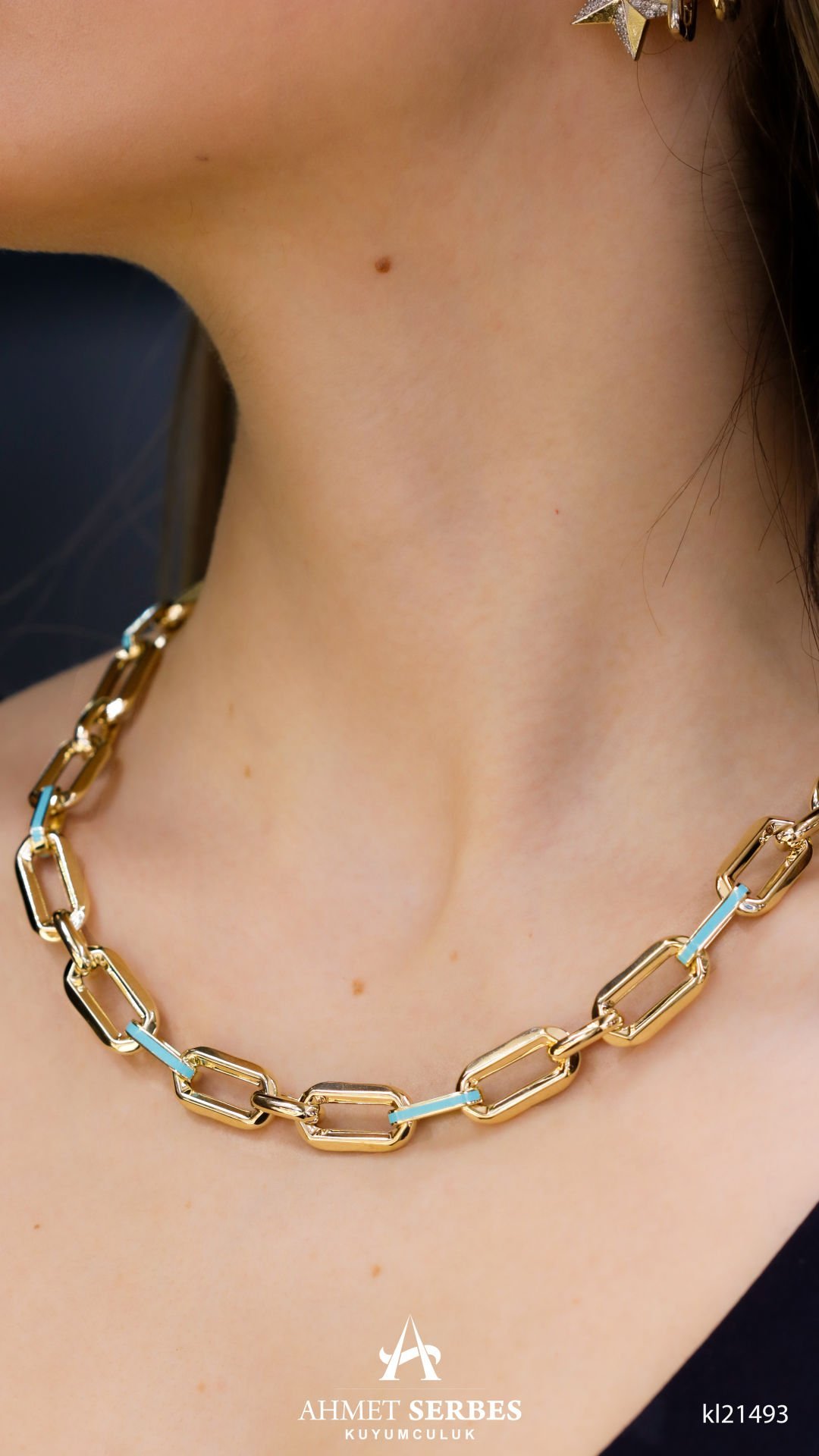 Cetaş Eterna Mavi Mineli Ataç Kolye