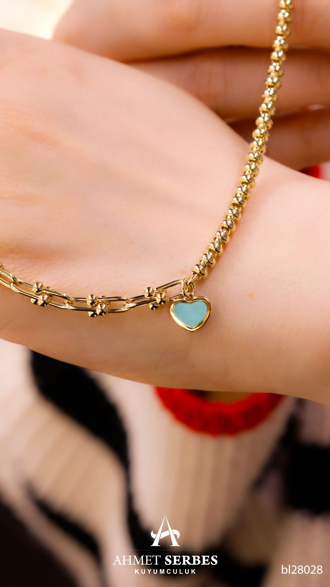 Cetaş Mavi Mineli Kalp Bileklik