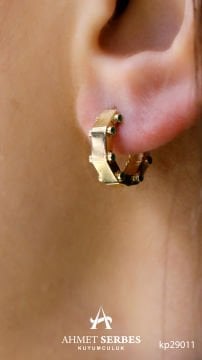 Sekizgen Yeşil Taşlı Halka Küpe