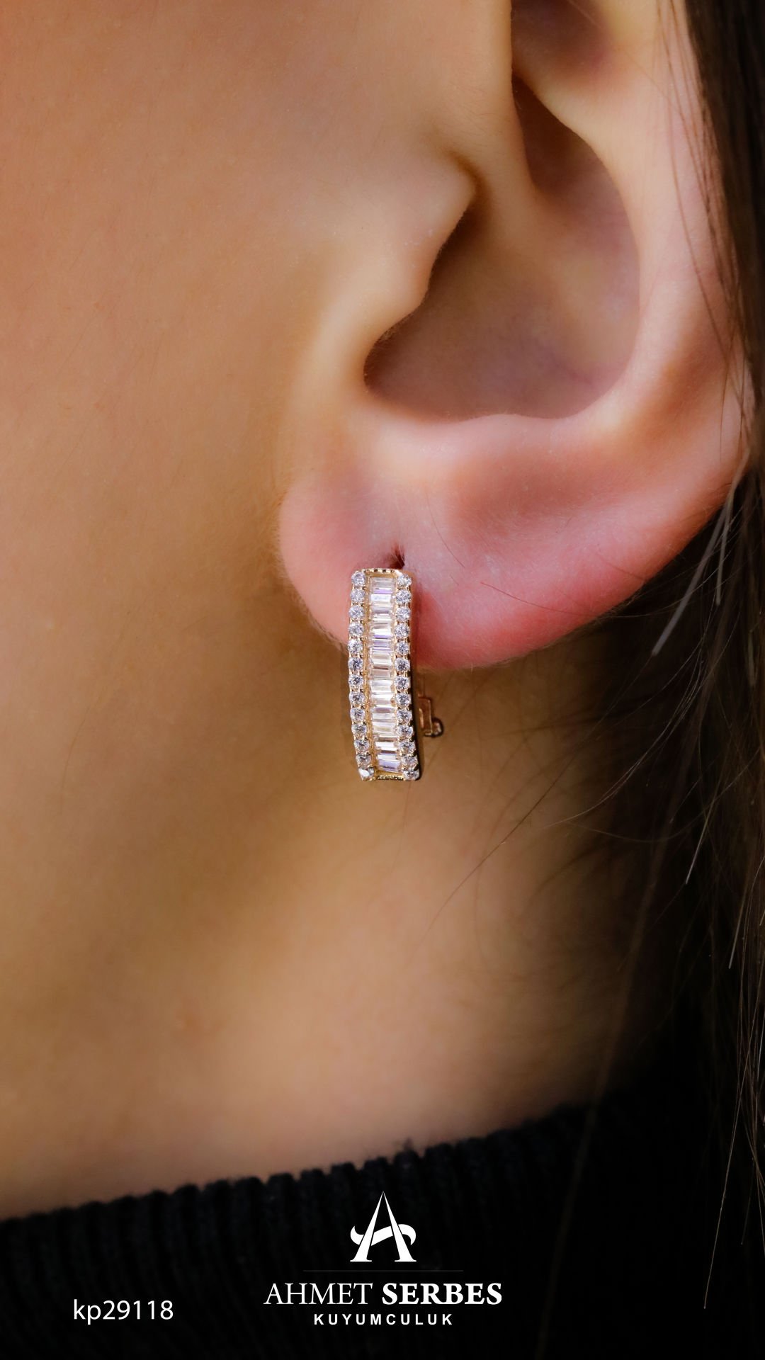 Rose Taşlı Altın Küpe