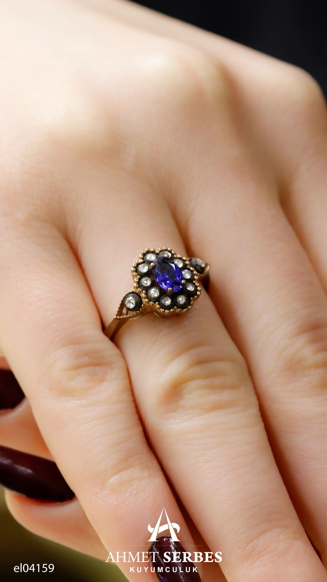 Safir Taşlı Elmas Yüzük