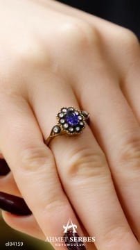 Safir Taşlı Elmas Yüzük