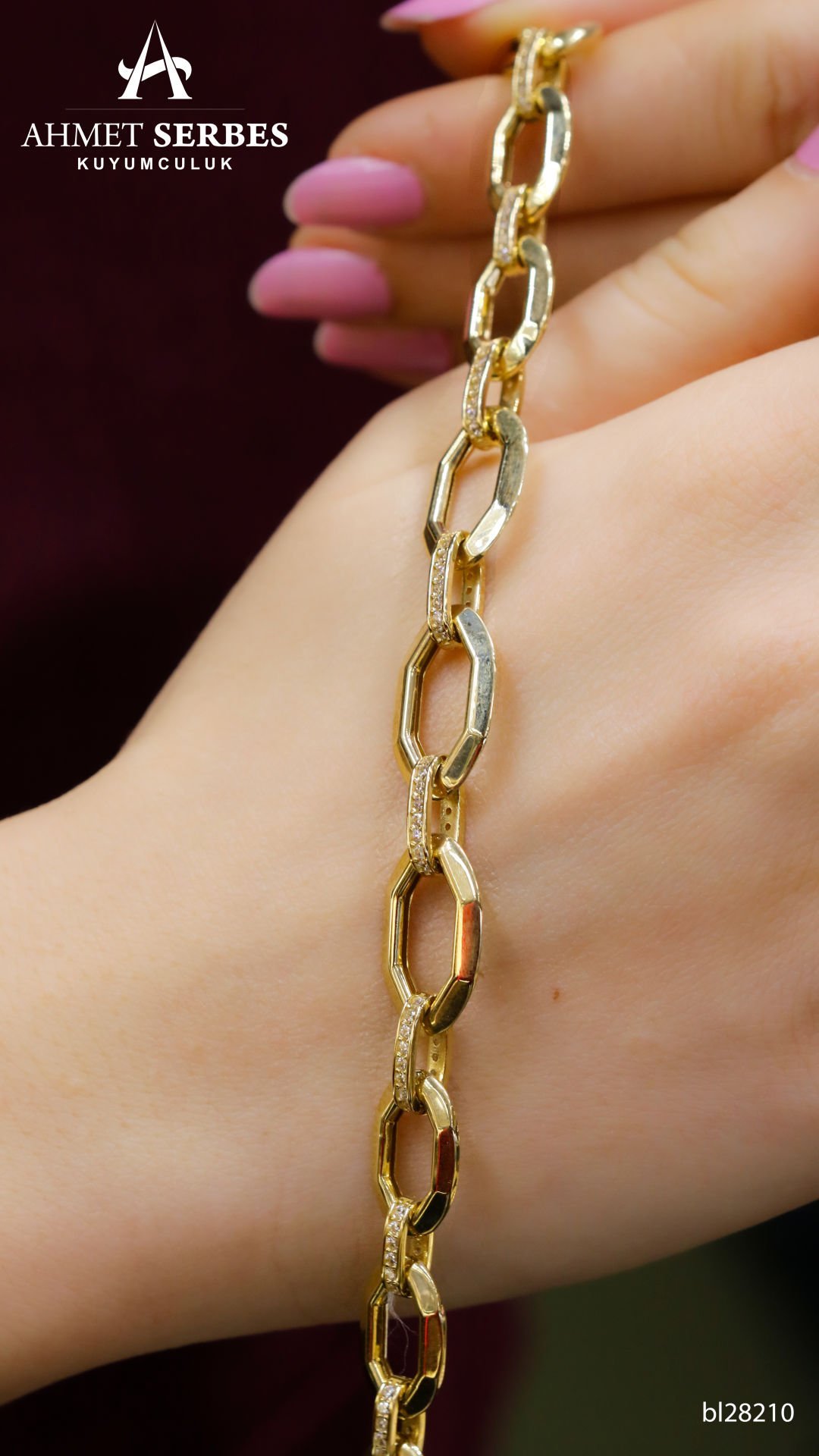 Taşlı Zincir Altın Bileklik