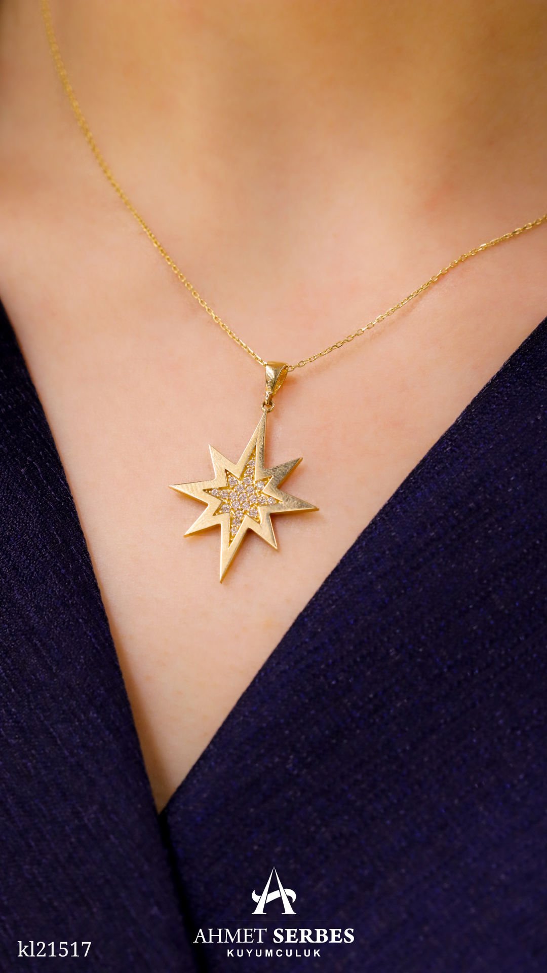 Taşlı Kuzey Yıldızı Altın Kolye