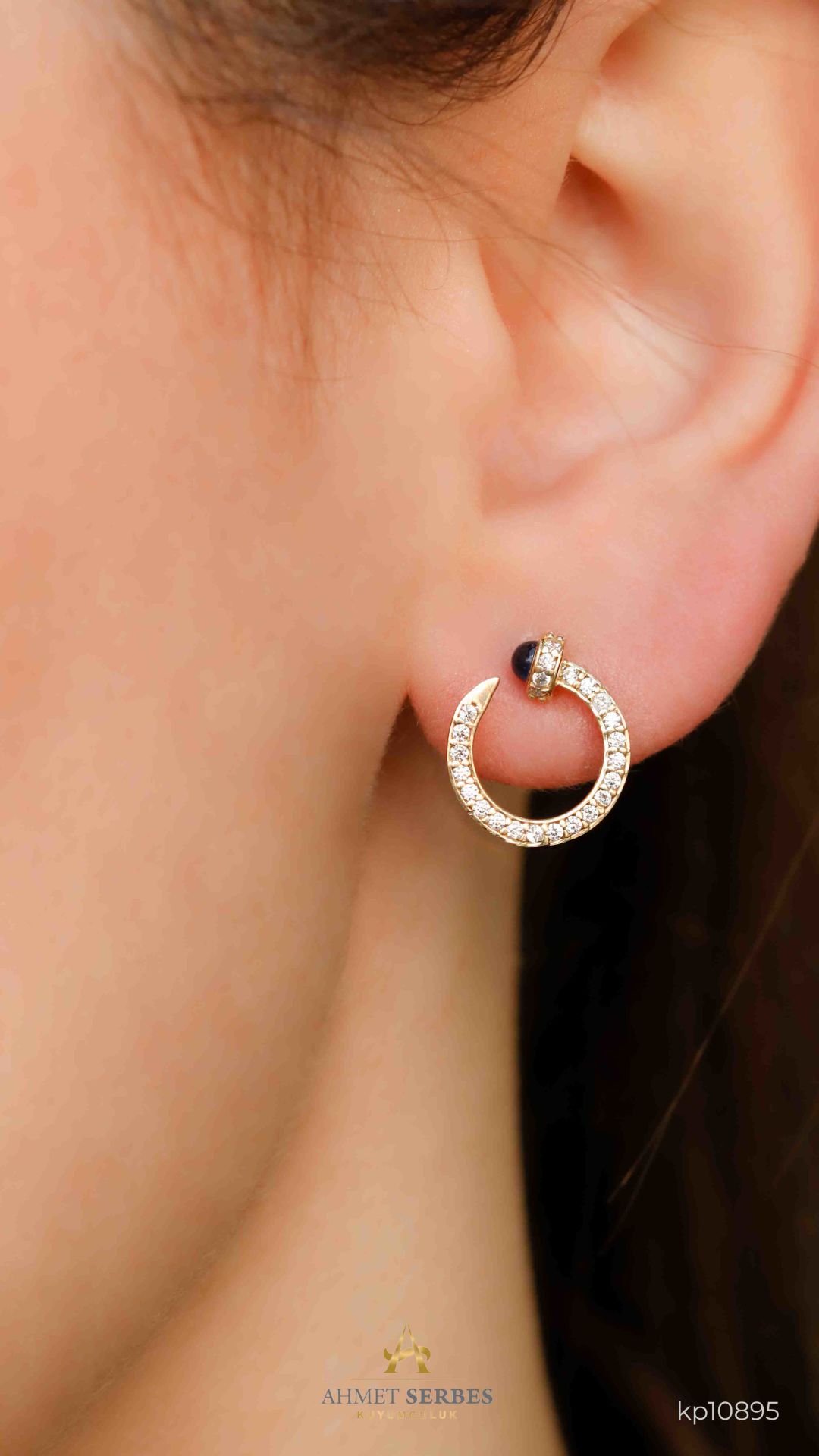 Yuvarlak Taşlı Halka Küpe