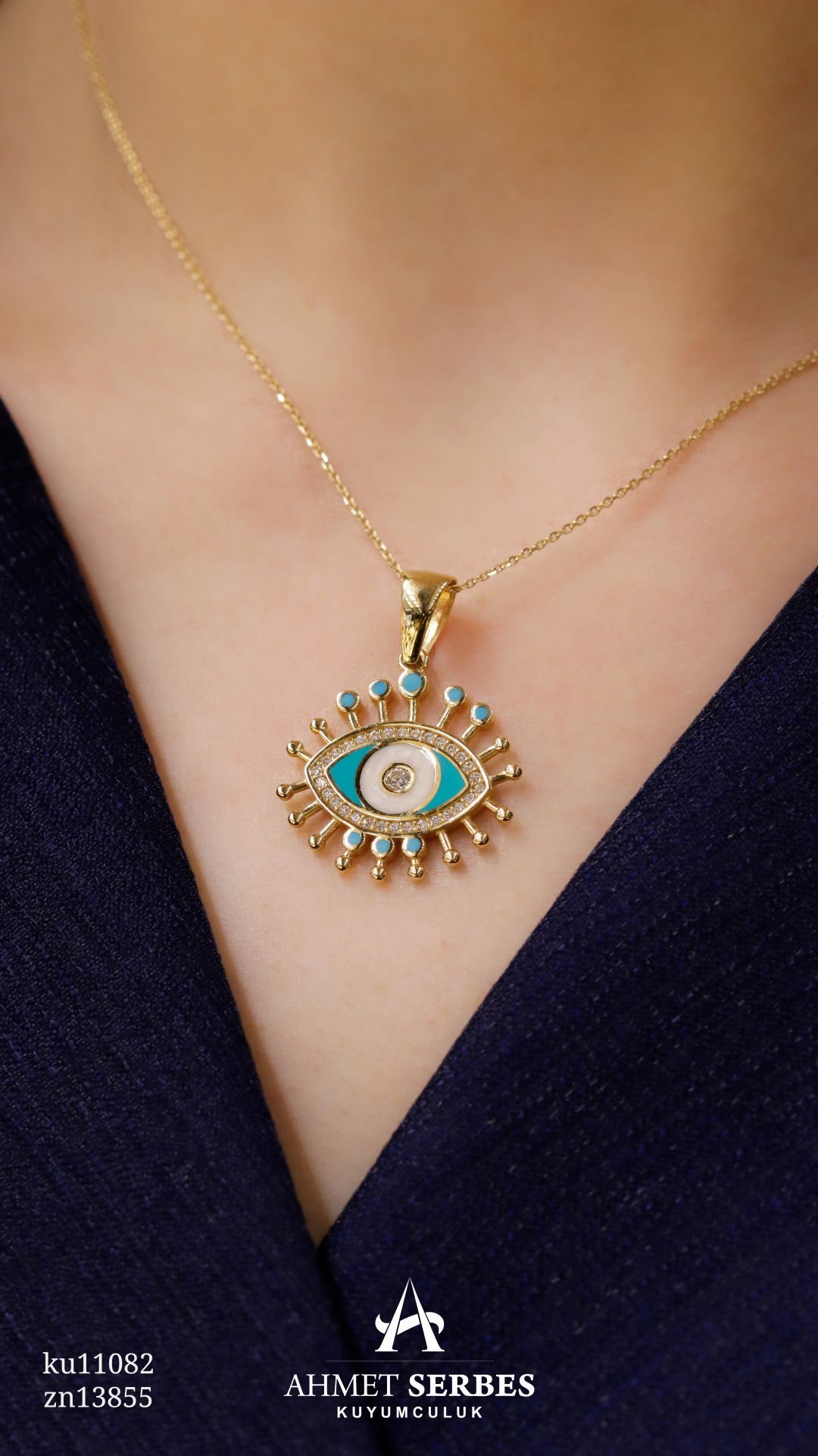Mineli Altın Göz Kolye