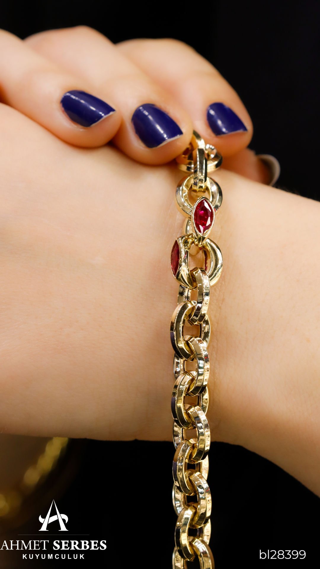 Cetaş Kırmızı Taş Detaylı Zincir Bileklik
