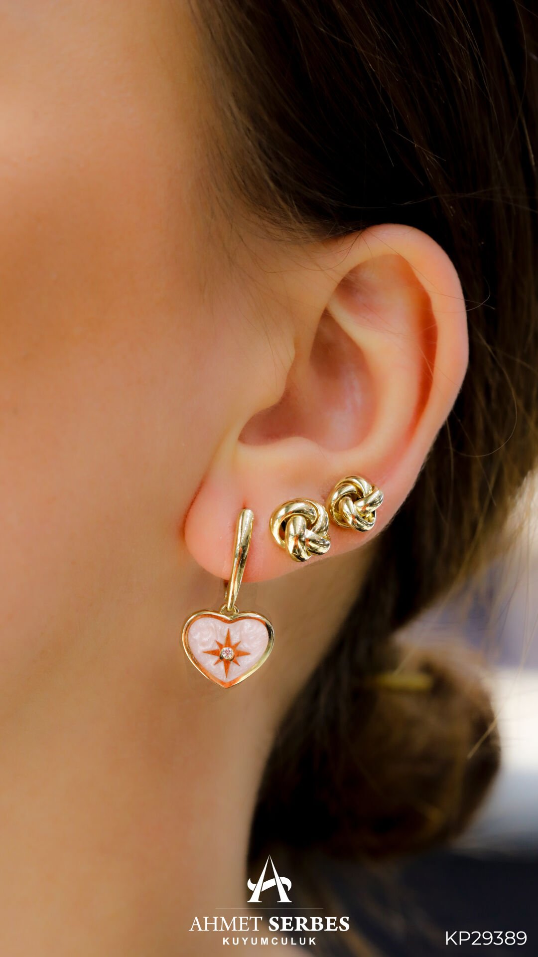 Cetaş Pembe Mineli Kalp Küpe