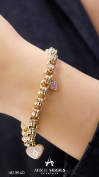 Cetaş Pembe Kalp Charmlı Bileklik