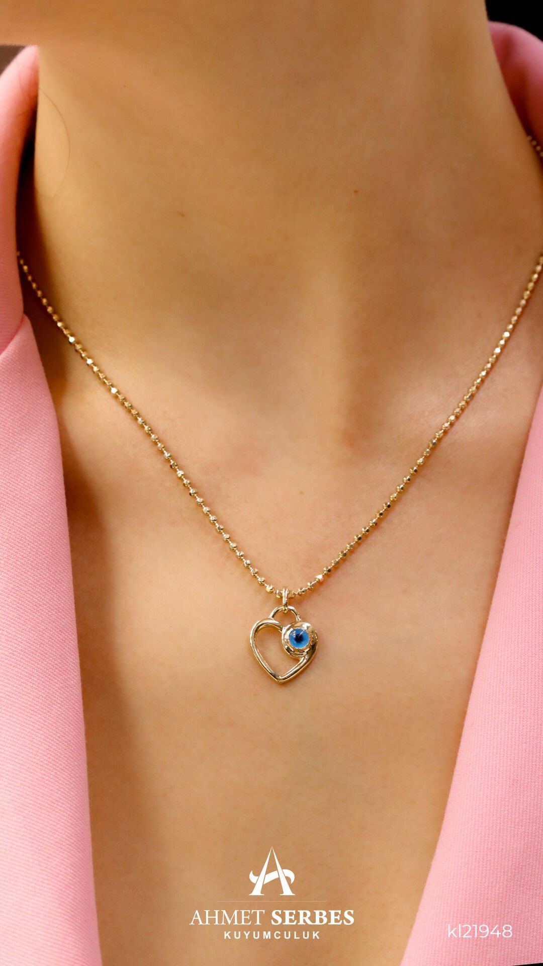 Cetaş Kalpli Camgöz Kolye