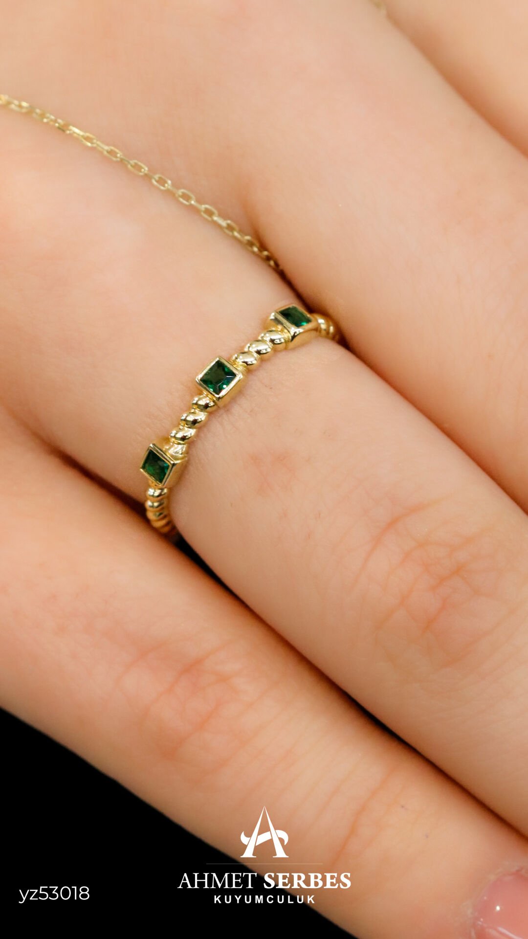 Yeşil 3 Taş Yüzük