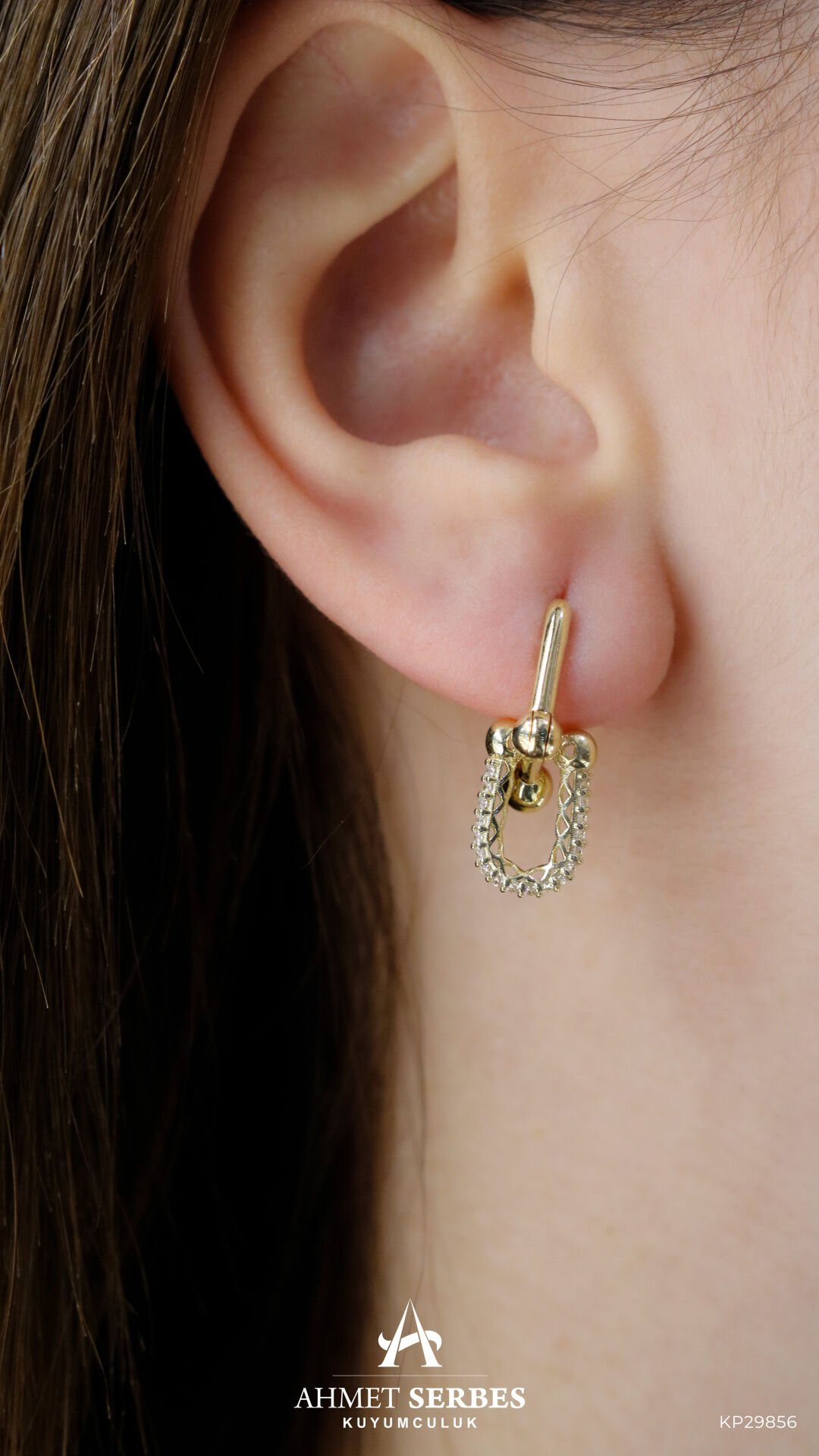 Taşlı Top Detaylı Ataç Küpe