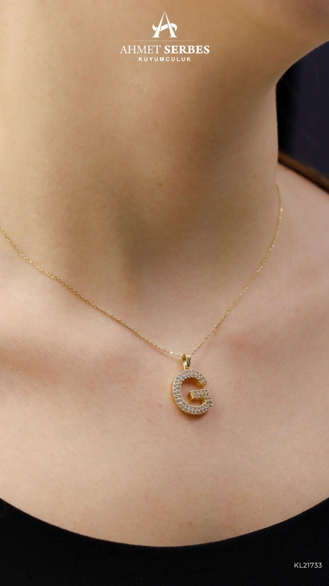 G Harf Taşlı Harf Kolye