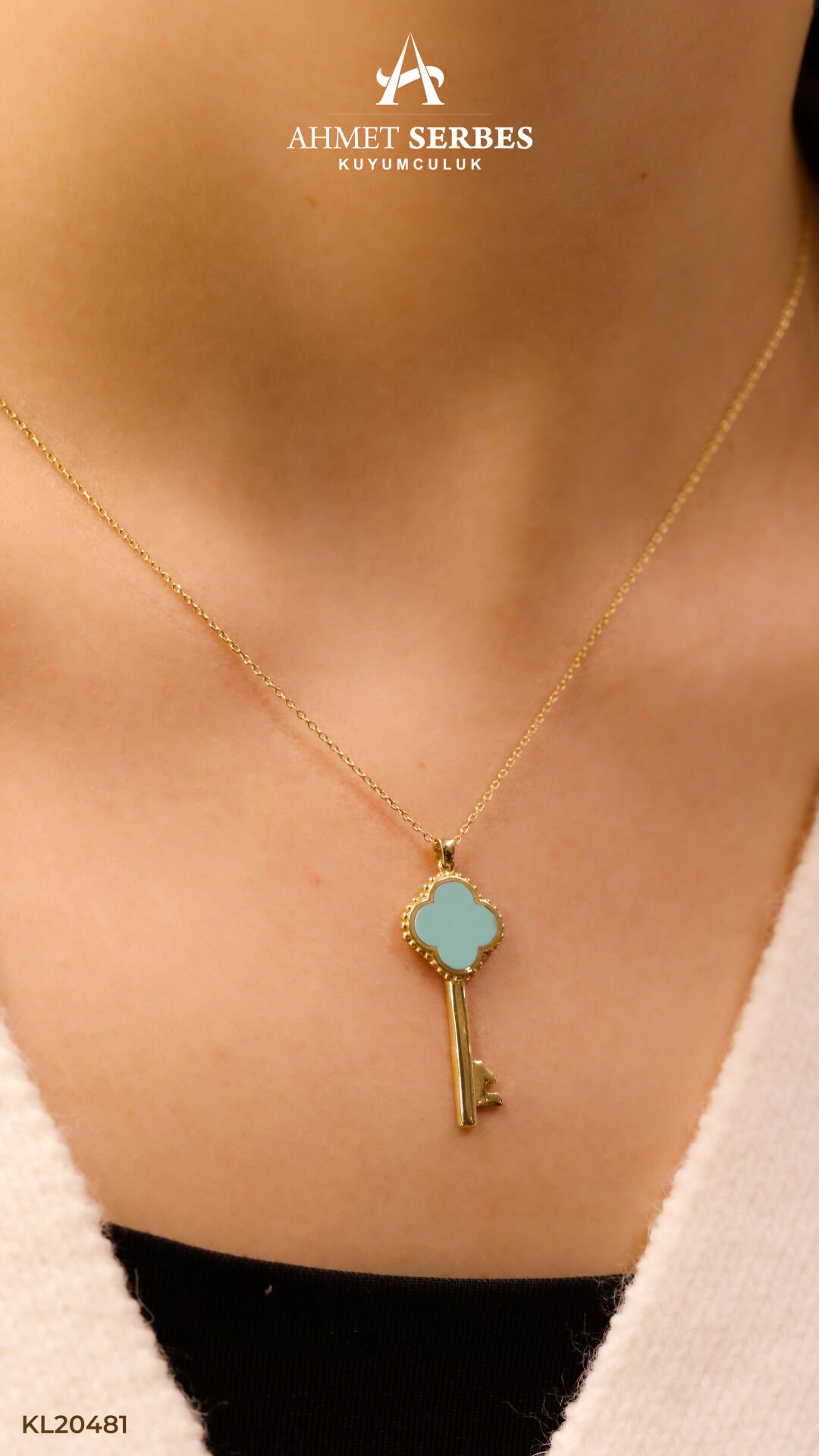 Mavi Mineli Altın Kolye