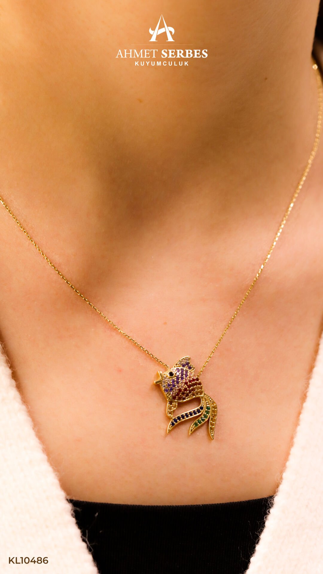 Renkli Taşlı Balık Kolye