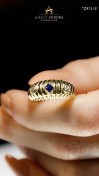 Lacivert Taşlı Altın Yüzük