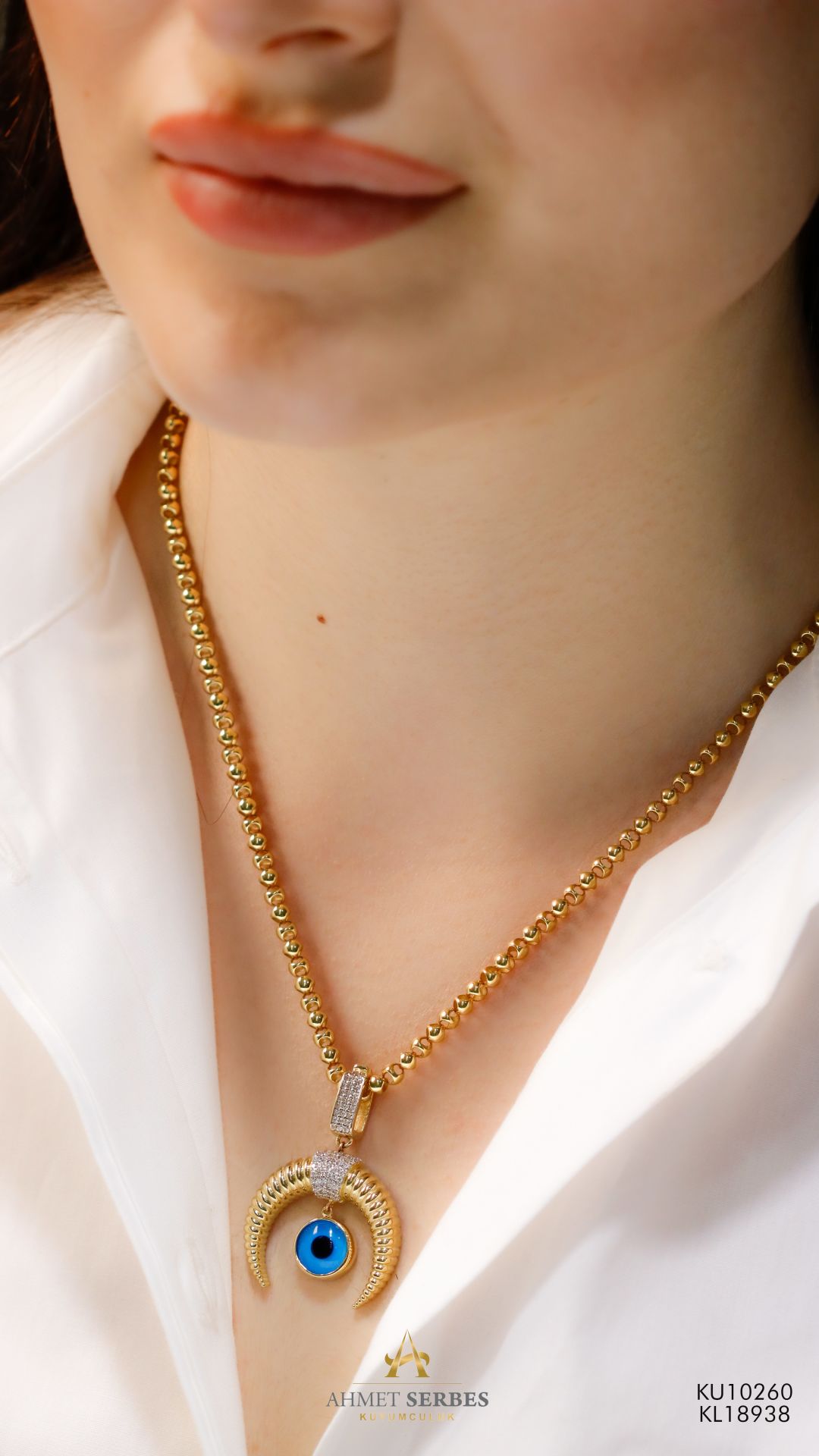 Nazar Boncuklu Hilal Kolye